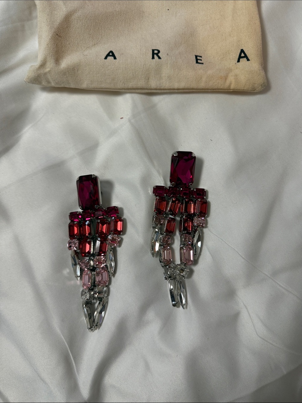 AREA Fuchsia, Red and Light Pink Crystal Drop Earrings